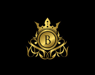 Luxury Boutique B Letter Logo. Elegant gold floral badge design  for Royalty, Letter Stamp, Boutique,  Hotel, Heraldic, Jewelry, Wedding.