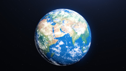 Planet earth globe at night. Highly detailed. Elements of this image furnished by NASA. Night sky with stars and nebula. View from space. Europe, sunrise, space, galaxy, map. 3d render illustration