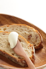 Cream cheese and French bread for comfort breakfast
