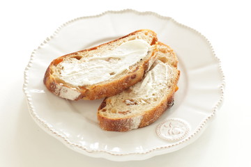 Cream cheese and French bread for comfort breakfast
