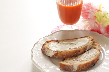 Cream cheese and French bread for comfort breakfast
