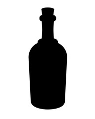 Bottle silhouette. Wine bottle closed by cork - vector black silhouette for logo or icon. The sign in the form of a bottle.