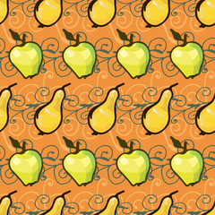 seamless background of pears and apples, isolated images, doodles, hand drawing