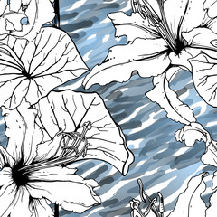Floral Black White Pattern. Modern Watercolor
