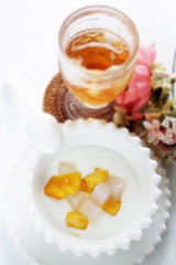 Mango and nada de coco in yogurt for healthy dessert