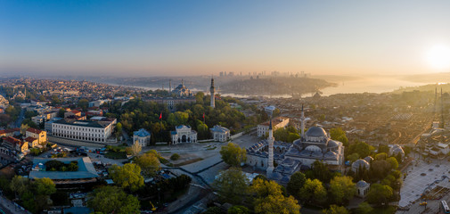 Panoramic view of Istanbul Historical Peninsula during sunrise. Turkey Istanbul.