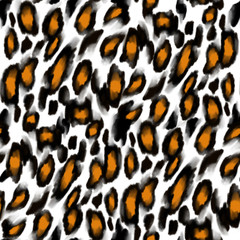 Leopard spots fur skin print seamless pattern. Animal leather background. Abstract round shapes ornament. Geometric elements. Decorative hand drawn texture.