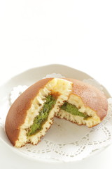 Japanese confectionery, Green tea cream Dorayaki sweet pancake sandwich