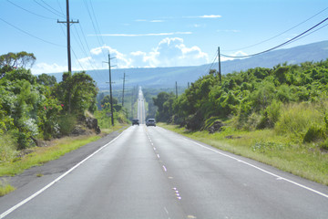 Fototapeta na wymiar ハワイ島の道路　島の中の道を撮影