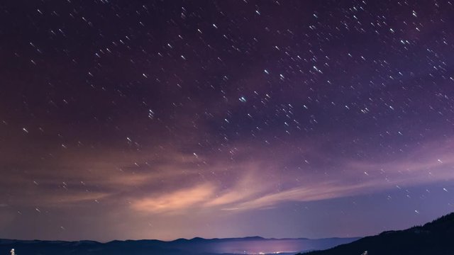 Starry sky time lapse in Carpatian mountains, 4k timelapse, 7680x4320, photographed on Nikon D800 camera.