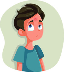 Sad Teenage Boy Having a Pimple Vector Cartoon