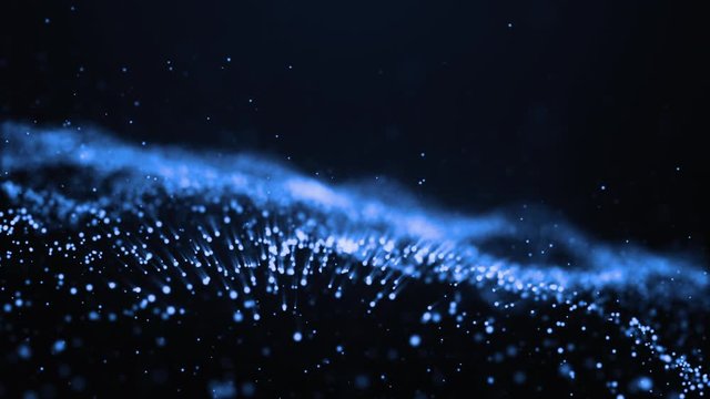 Abstract Digital wave background dark blue 3d rendering animation blurred particle motion background shining shimmer and glitter particles stars sparks bokeh movement