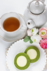 Green tea and vanilla cookie for tea breakfast food
