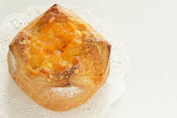 Cheese French  bread on white background with copy space for breakfast