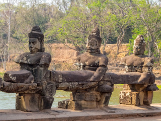 Statues of gods at the South Gate of Angkor Thom - Siem Reap, Cambodia