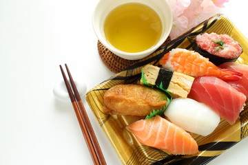 Japanese food, assorted sushi in food container for take out cuisine