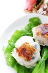 Chinese food, Pan fried Jiaozi dumpling for yum cha food
