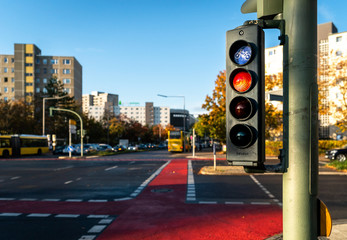 Red traffic light on the street