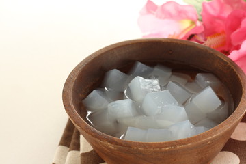 nata de coco in wooden bowl fermentation of coconut water for healthy dessert 