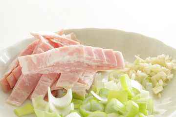 Chopped bacon and scallion for food ingredient