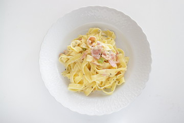 Italian food, Carbonara bacon and fettuccine