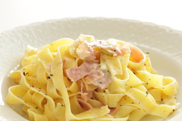 Italian food, Carbonara bacon and fettuccine