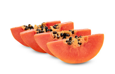 Ripe papaya slice isolated on white background