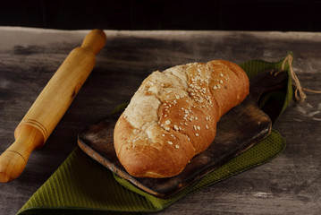 Dark food photography Pasta and bread homemade