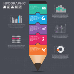 Business Infographic template layout with illustration of creative colorful pencil.
