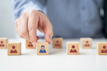 social distancing of business and company employee worker wearing mask working from home in self isolation quarantine from coronavirus covid-19 infection disease pandemic, wood block icon concept