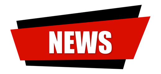 News - clearly visible white text is written on red and black sign isolated on white background