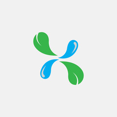 letter X creative illustration of water and leaf vector design.
