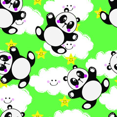 Cute Pandas And Stars Kids Pattern Seamless