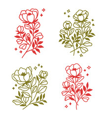 beautiful set of flower vector illustration logo elements and flower plant lineart design for sticker, card, tags, wedding invitation, decoration, or banner