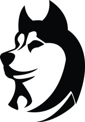 beautiful husky dog face vector art in black and white or wolf head 