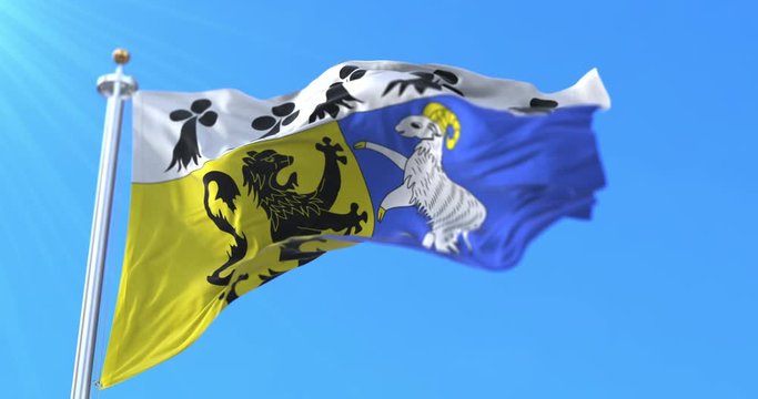 Flag of department of Finistere in the region of Brittany, France. Loop