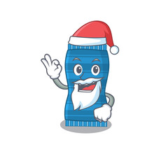 cartoon character of beach towel Santa having cute ok finger