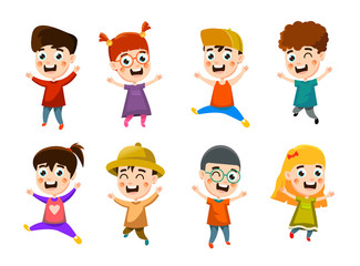 happy children's character set design