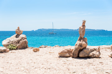 Boat and sea landscape with the view of Cabrera Island, Majorca