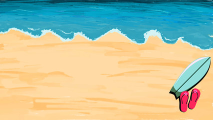 surf board on beach background, illustrator  - obrazy, fototapety, plakaty