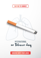 May 31, International No tobacco day. Stop smoking concept with realistic cigarette. Stock vector illustration.