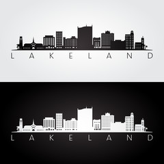 Lakeland, Florida skyline and landmarks silhouette, black and white design, vector illustration. - obrazy, fototapety, plakaty