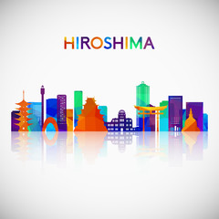 Obraz premium Hiroshima skyline silhouette in colorful geometric style. Symbol for your design. Vector illustration.