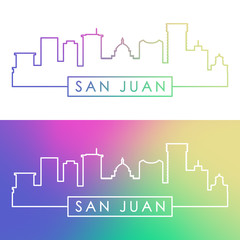 San Juan skyline. Colorful linear style. Editable vector file. - obrazy, fototapety, plakaty