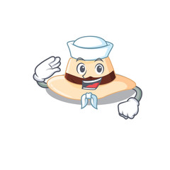 Smiley sailor cartoon character of panama hat wearing white hat and tie