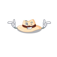 Cartoon design of panama hat showing funny face with wink eye