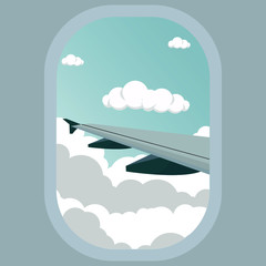 Vector design of an aircraft window with a view of the clouds