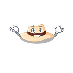 A cute picture of grinning panama hat caricature character