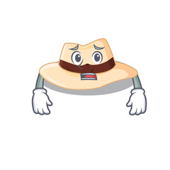Cartoon design style of panama hat having worried face