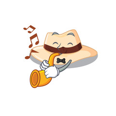 Panama hat musician of cartoon design playing a trumpet